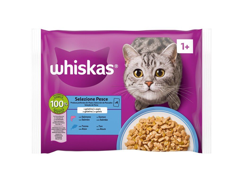 COMIDA H&Uacute;MIDA PARA GATO WHISKAS PEIXE 4X85G