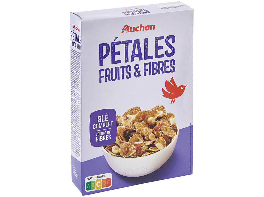 FLOCOS AUCHAN TRIGO FRUI&FIBRAS FRUTOS SECOS 500G image number 0