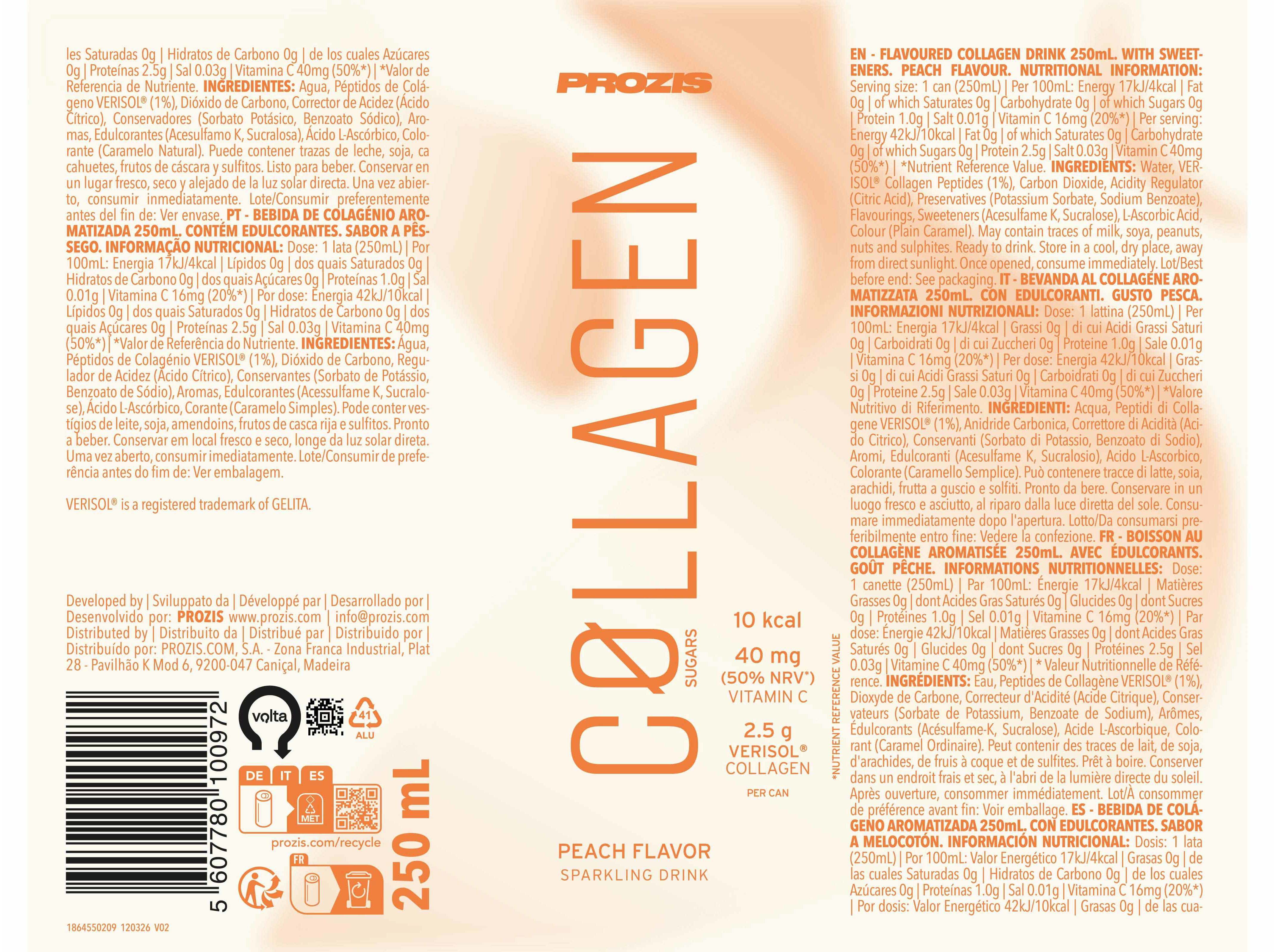 BEBIDAS ISOT&Oacute;NICAS PROZIS COLAG&Eacute;NIO PESSEGO 250ML (SDR) image number 1