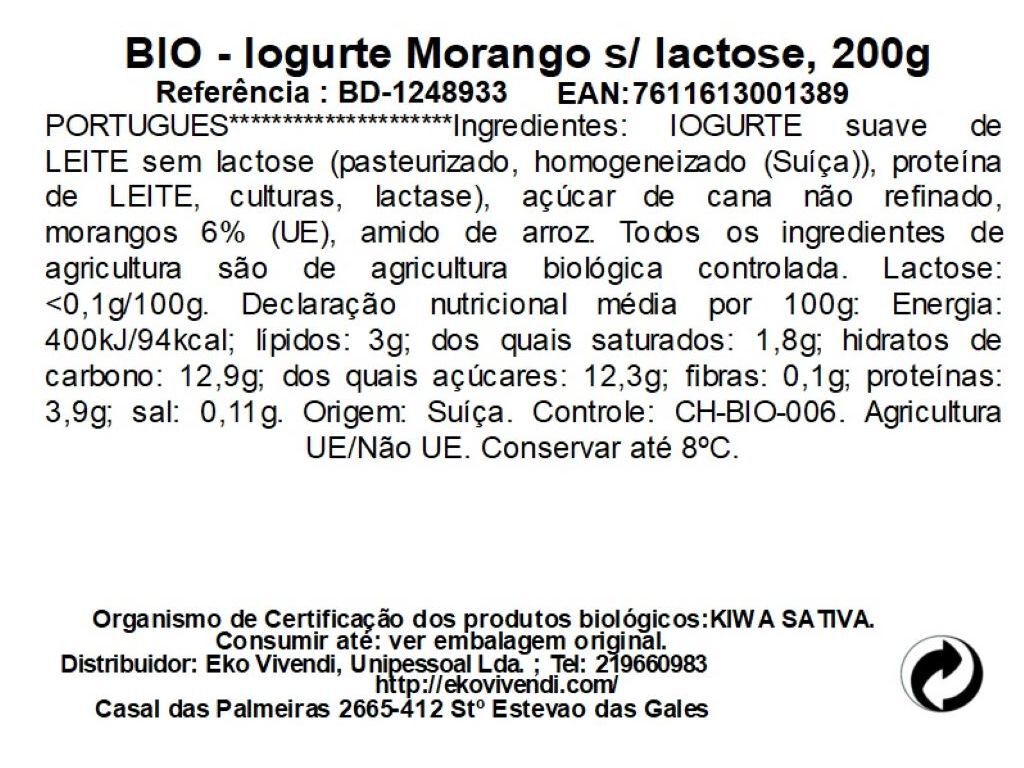 IOGURTE MORANGO BIEDERMANN SEM LACTOSE BIO 200G image number 1