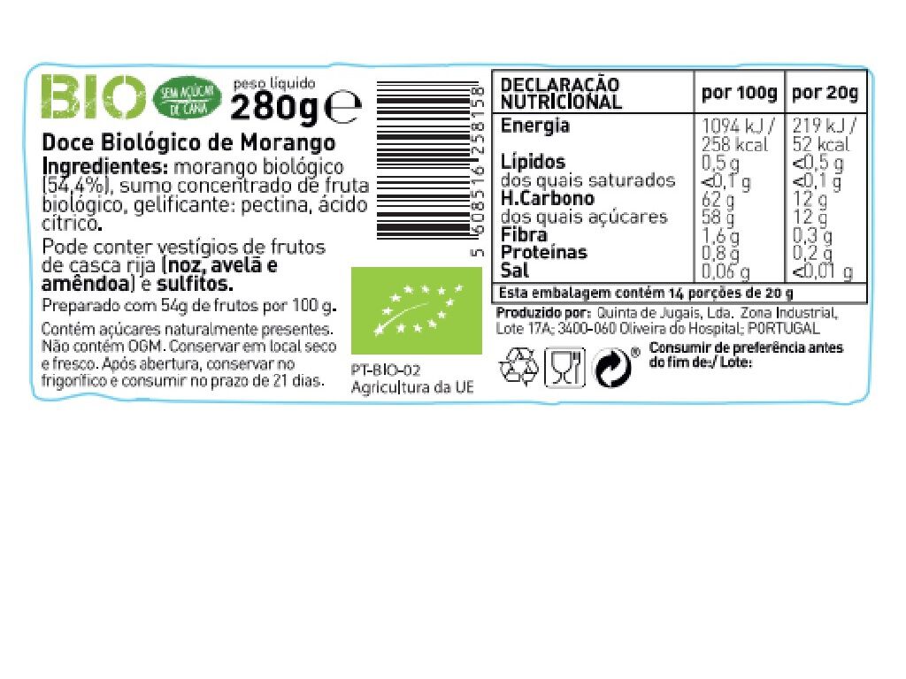 DOCE MORANGO JUGAIS BIO 280G image number 1