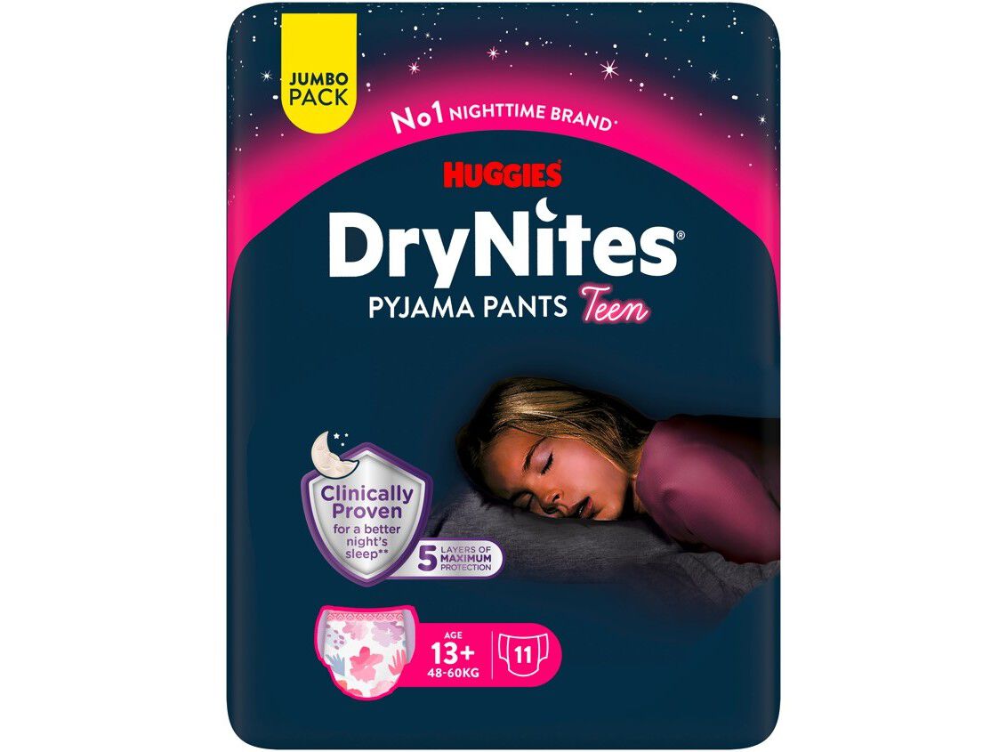 FRALDA CUECA HUGGIES DRYNITES MENINA 48-60KG 13+ 11UN