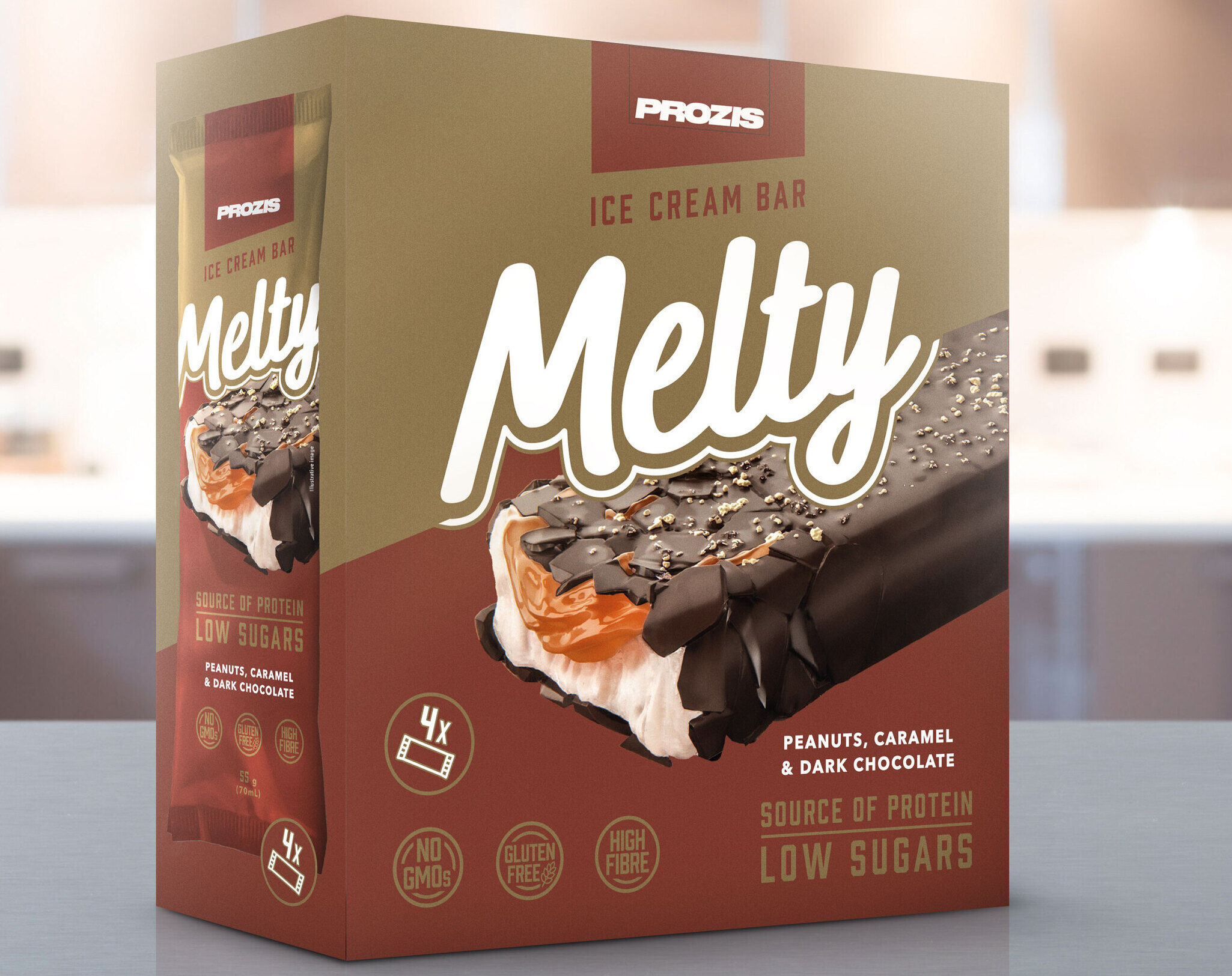 GELADO PROZIS MELTY CHOCOLATE PRETO CARAMELO & AMENDOIM 220G (4X55G)