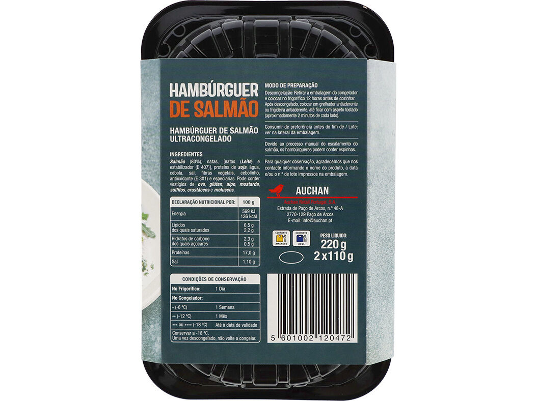 HAMB&Uacute;RGUER DE SALM&Atilde;O AUCHAN 2UN 220G image number 1