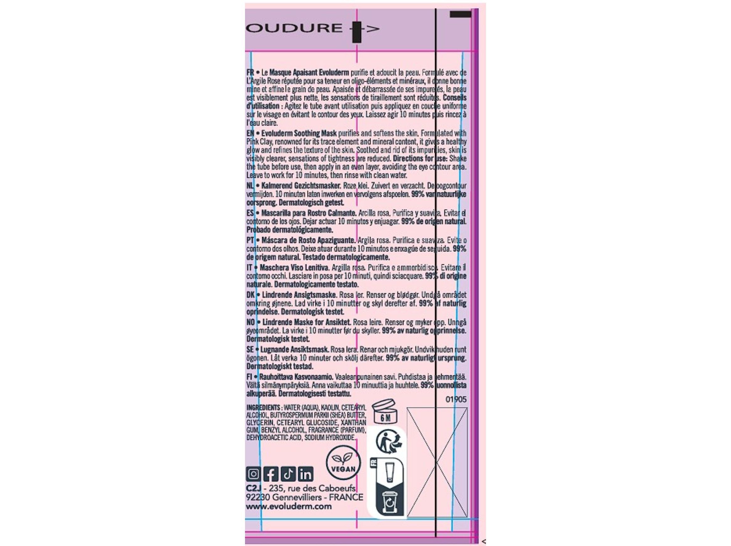 M&Aacute;SCARA FACIAL EVOLUDERM ARGILA ROSA 100 ML image number 1