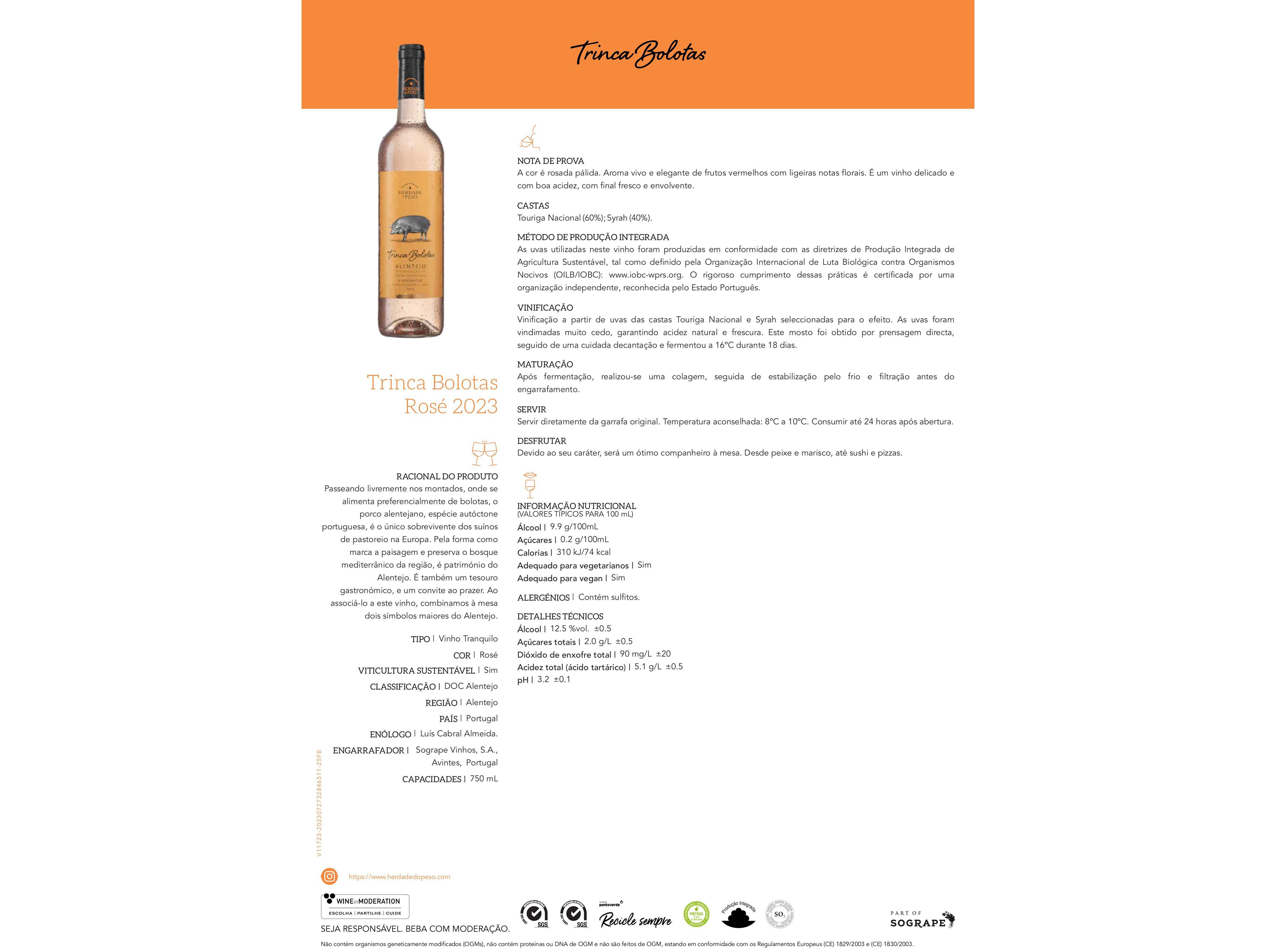 VINHO ROS&Eacute; TRINCA BOLOTAS ALENTEJO 0.75L image number 1