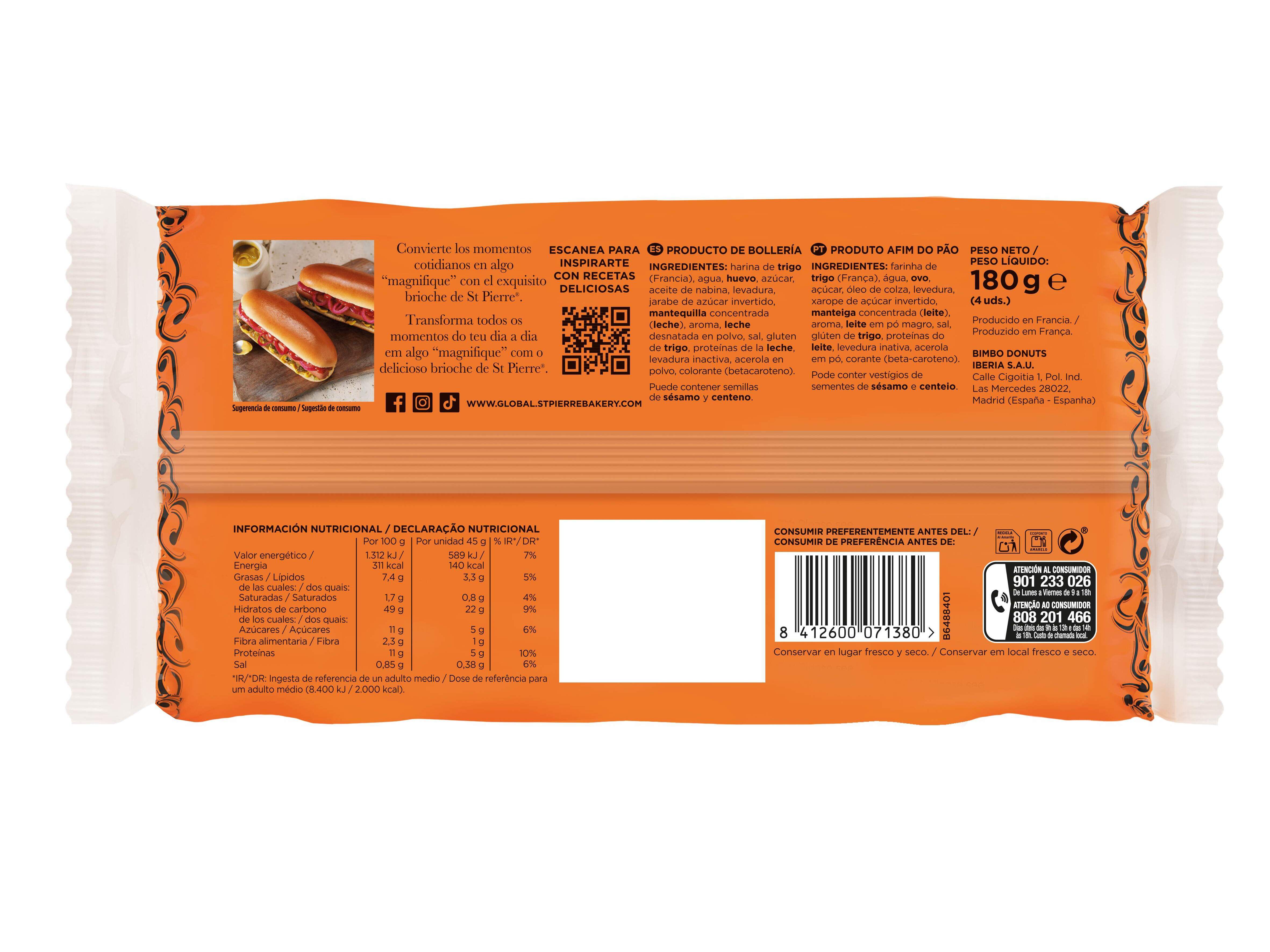 P&Atilde;O ST. PIERRE BRIOCHE HOT DOG 180G (4UNI) image number 1