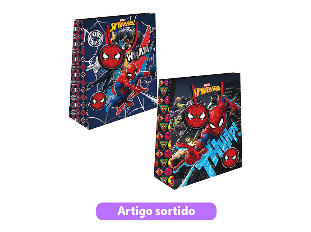 SACO EMBRULHO SPIDER-MAN GRANDE 33X45X10CM MODELOS SORTIDOS