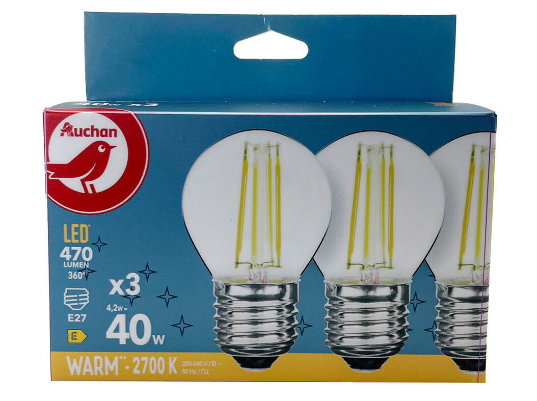 L&Acirc;MPADA LED MINI AUCHAN E27 40WEQ LUZ AMARELA 3 UNIDADES image number 0
