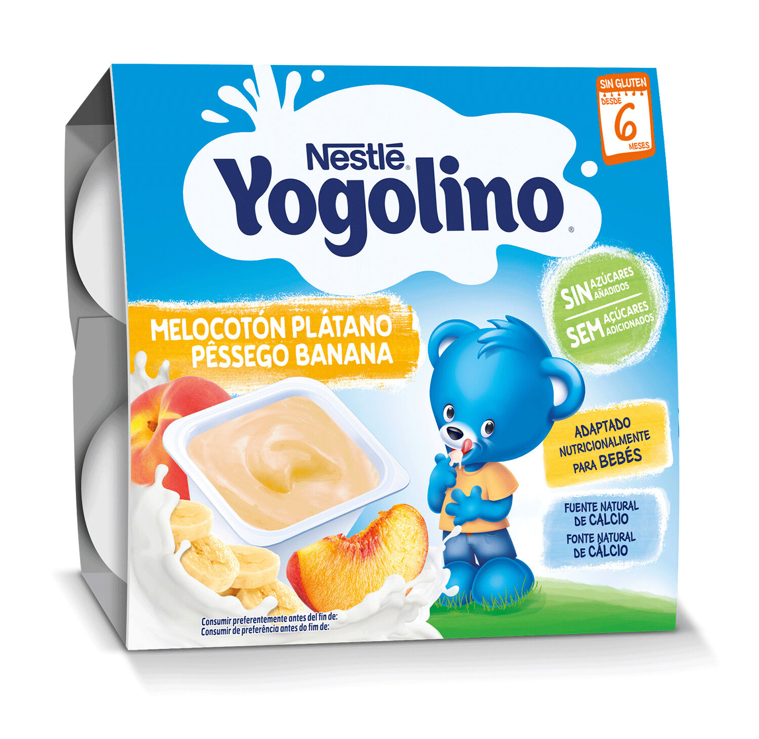 SOBREMESA L&Aacute;CTEA NESTL&Eacute; YOGOLINO 0% A&Ccedil;UCARES P&Ecirc;SSEGO E BANANA 400G image number 0
