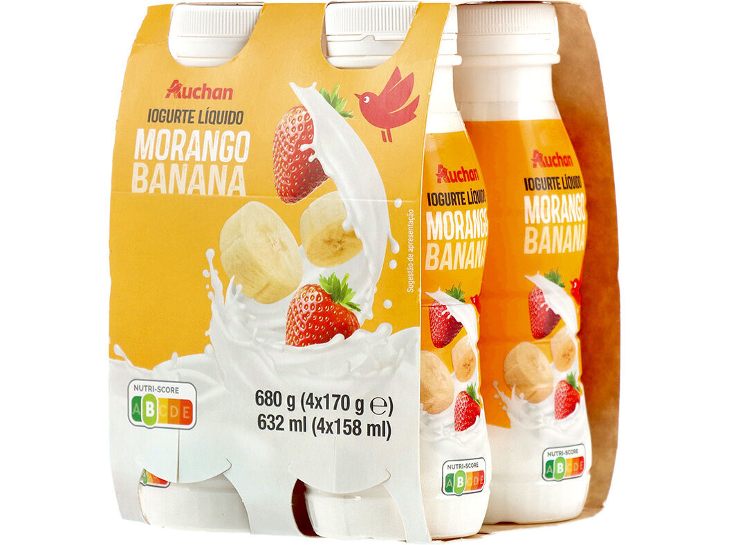 IOGURTE AUCHAN L&Iacute;QUIDO BANANA E MORANGO 4X170G