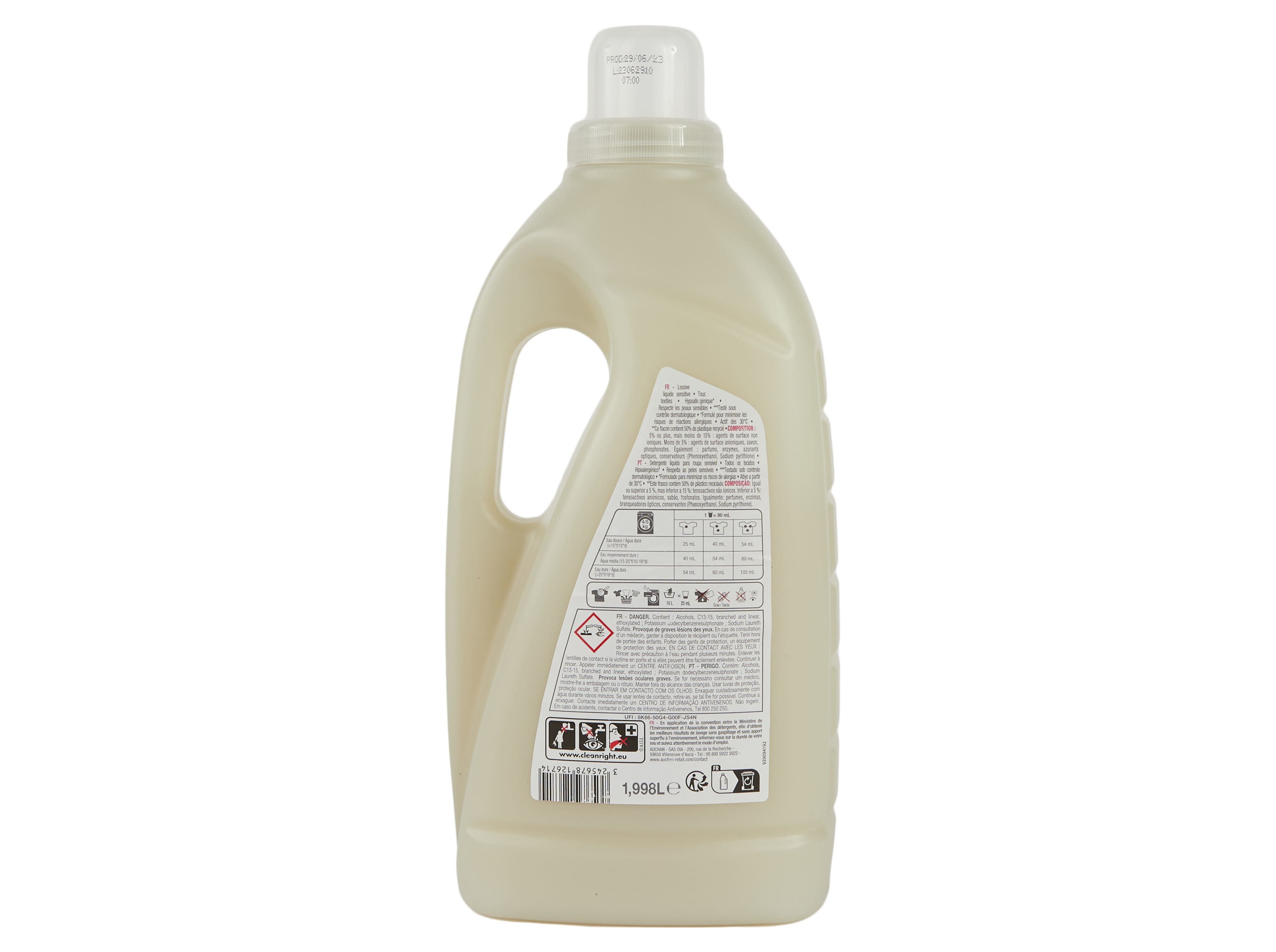 DETERGENTE ROUPA M&Aacute;QUINA L&Iacute;QUIDO AUCHAN SENSITIVE 37 DOSES image number 2