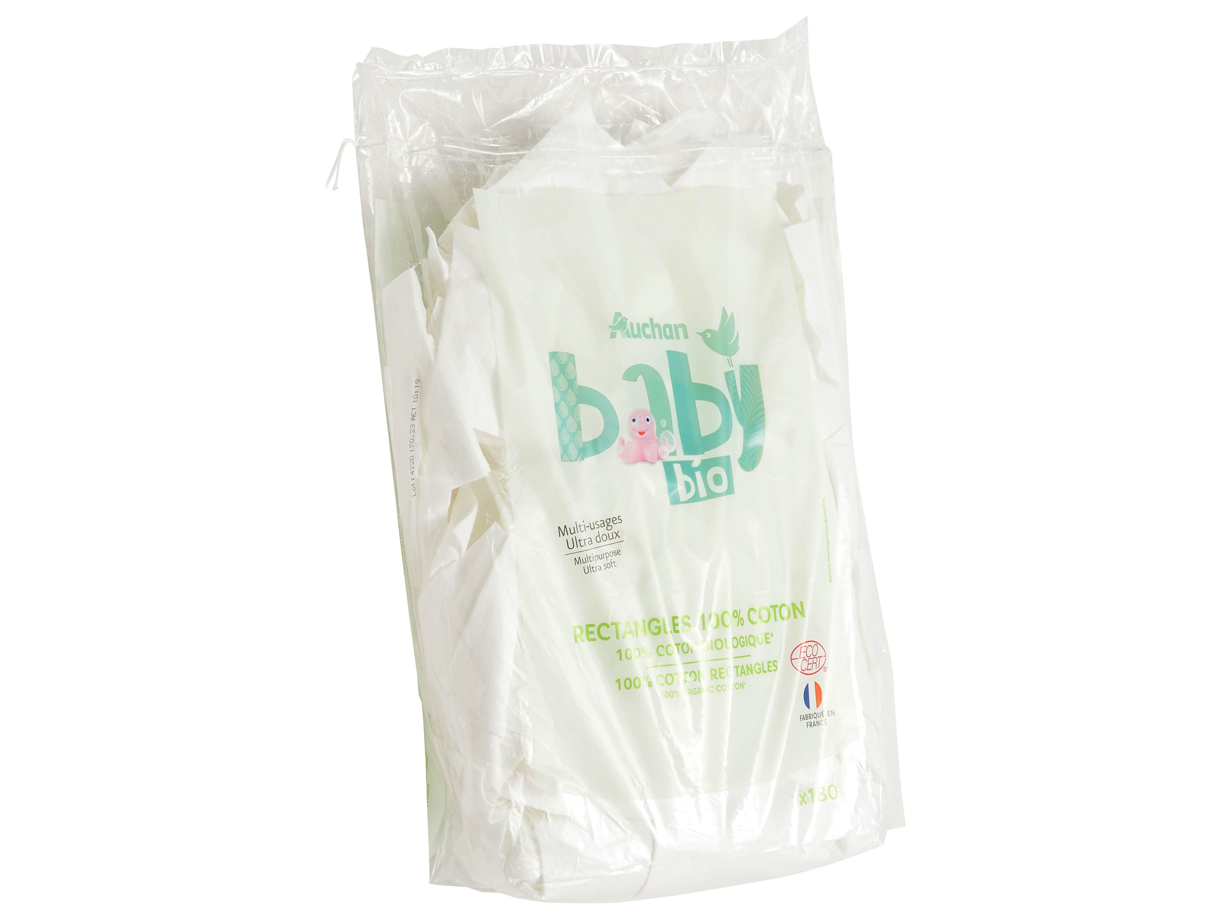 RET&Acirc;NGULOS AUCHAN BABY BIO 100% ALGOD&Atilde;O 180UN image number 1