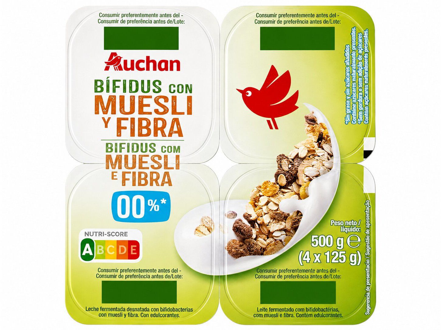 B&Iacute;FIDUS MAGRO AUCHAN MUESLI E FIBRA 4X125G image number 0