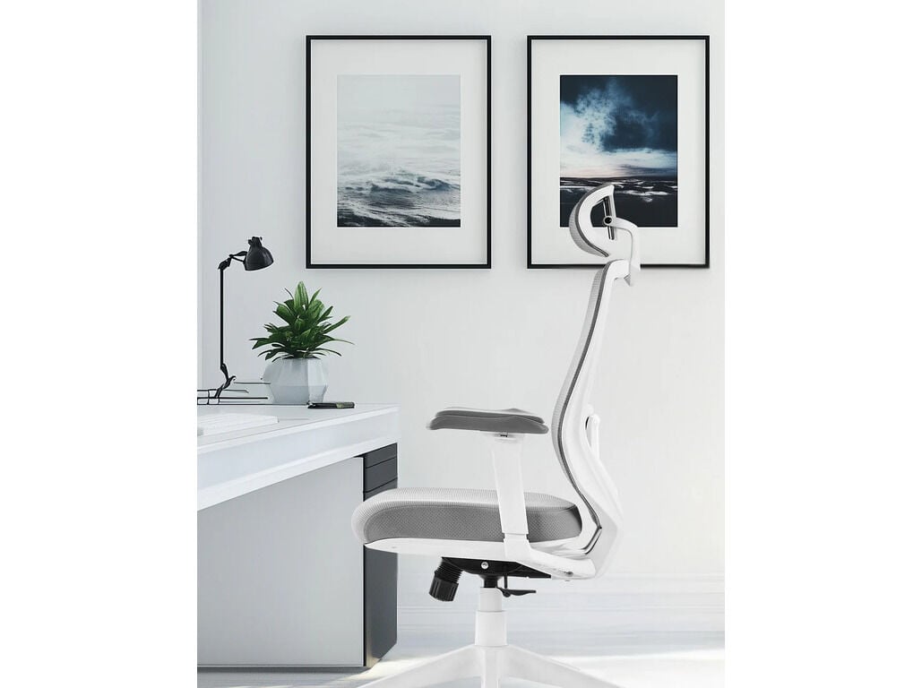 CADEIRA DE ESCRIT&Oacute;RIO ERGON&Oacute;MICA ALPHA GAMER STELLA BRANCA/CINZA image number 4