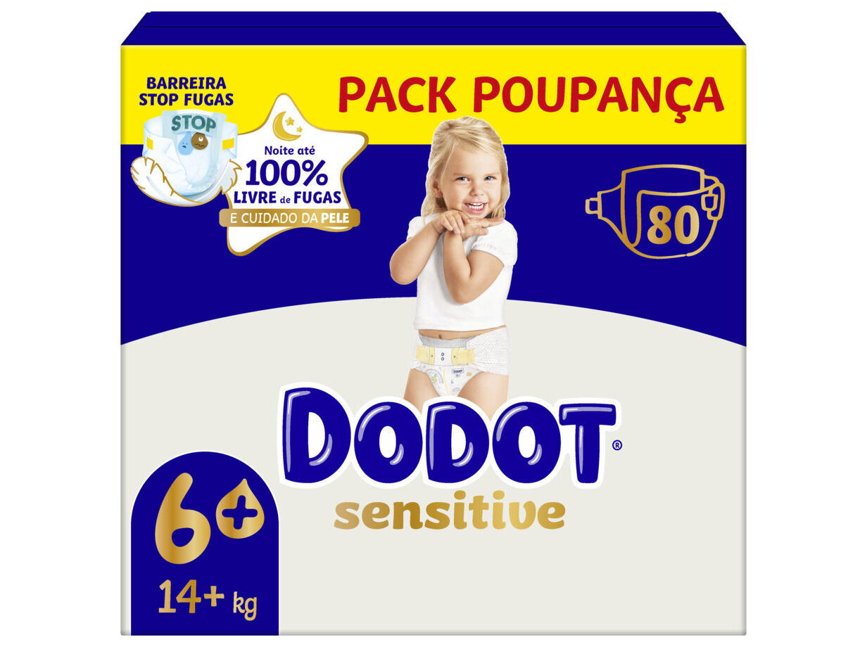 FRALDAS EXTRA DODOT SENSITIVE BOX T6 +14KG 80 UN