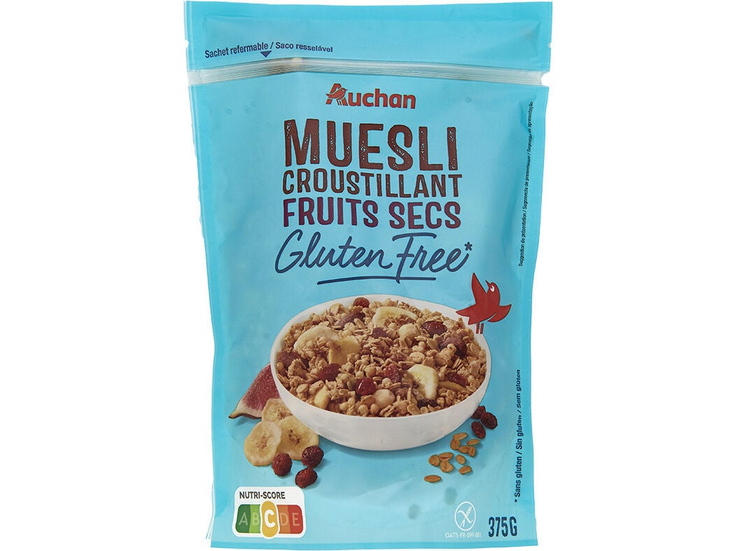 MUESLI SEM GL&Uacute;TEN AUCHAN FRUTOS SECOS 375 G