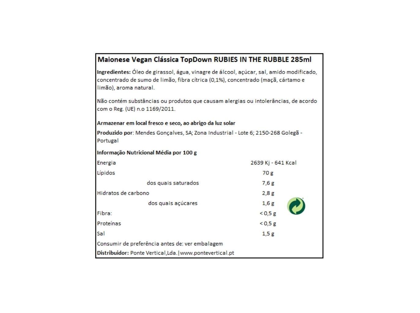 MAIONESE RUBIES IN THE RUBBLE VEGAN 285ML image number 1