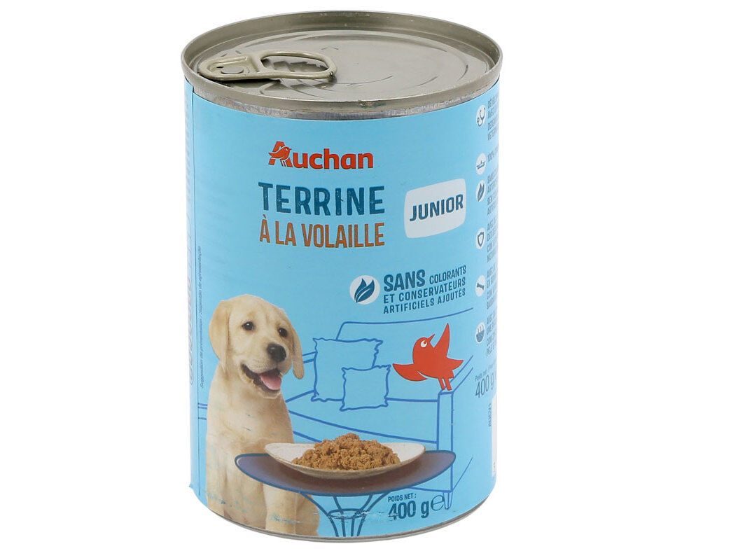 COMIDA H&Uacute;MIDA PARA C&Atilde;O AUCHAN J&Uacute;NIOR TERRINA AVES 400G image number 0