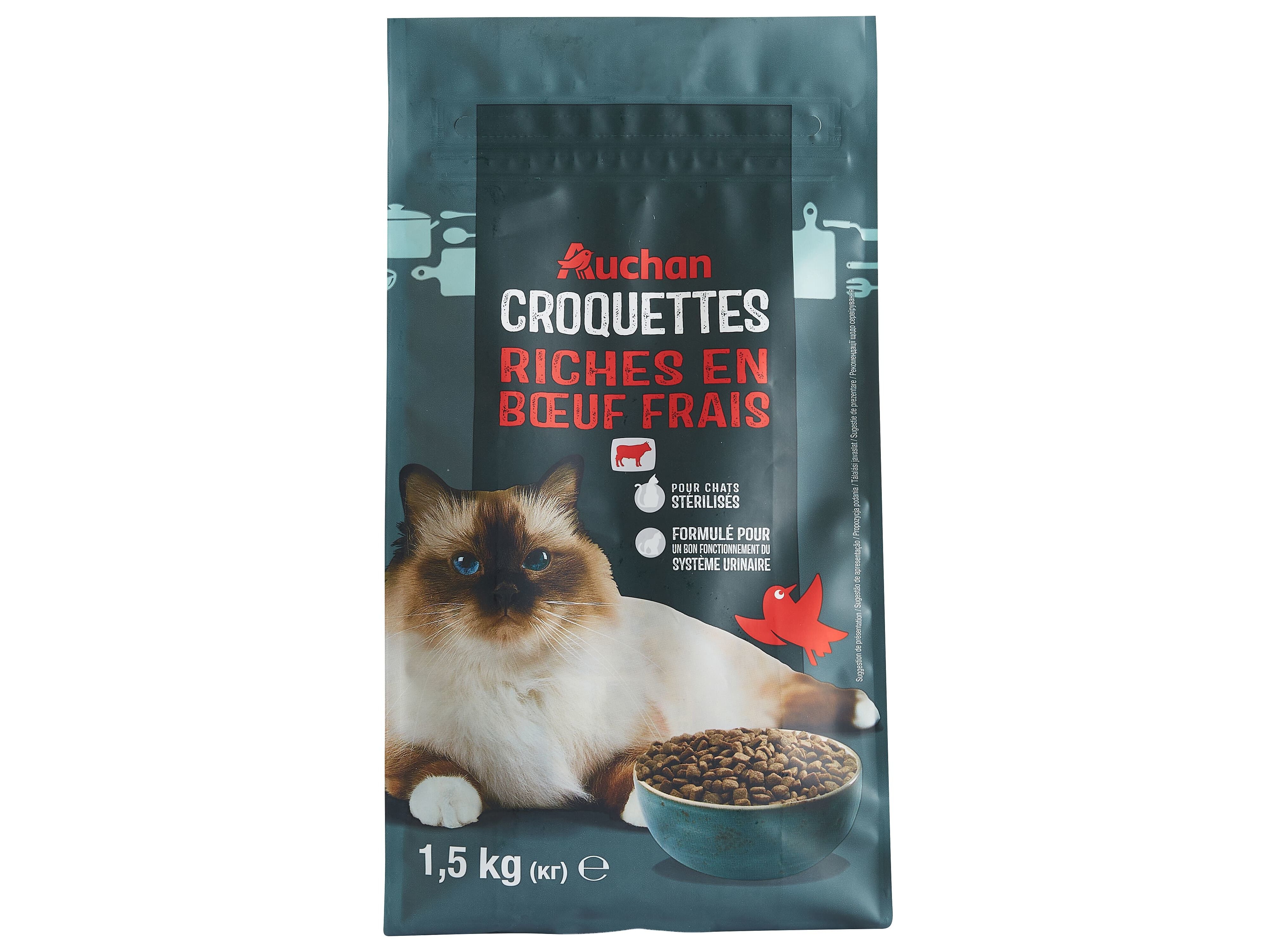 RA&Ccedil;&Atilde;O PARA GATO AUCHAN ESTERILIZADO RICO EM VACA FRESCA 1.5KG image number 0