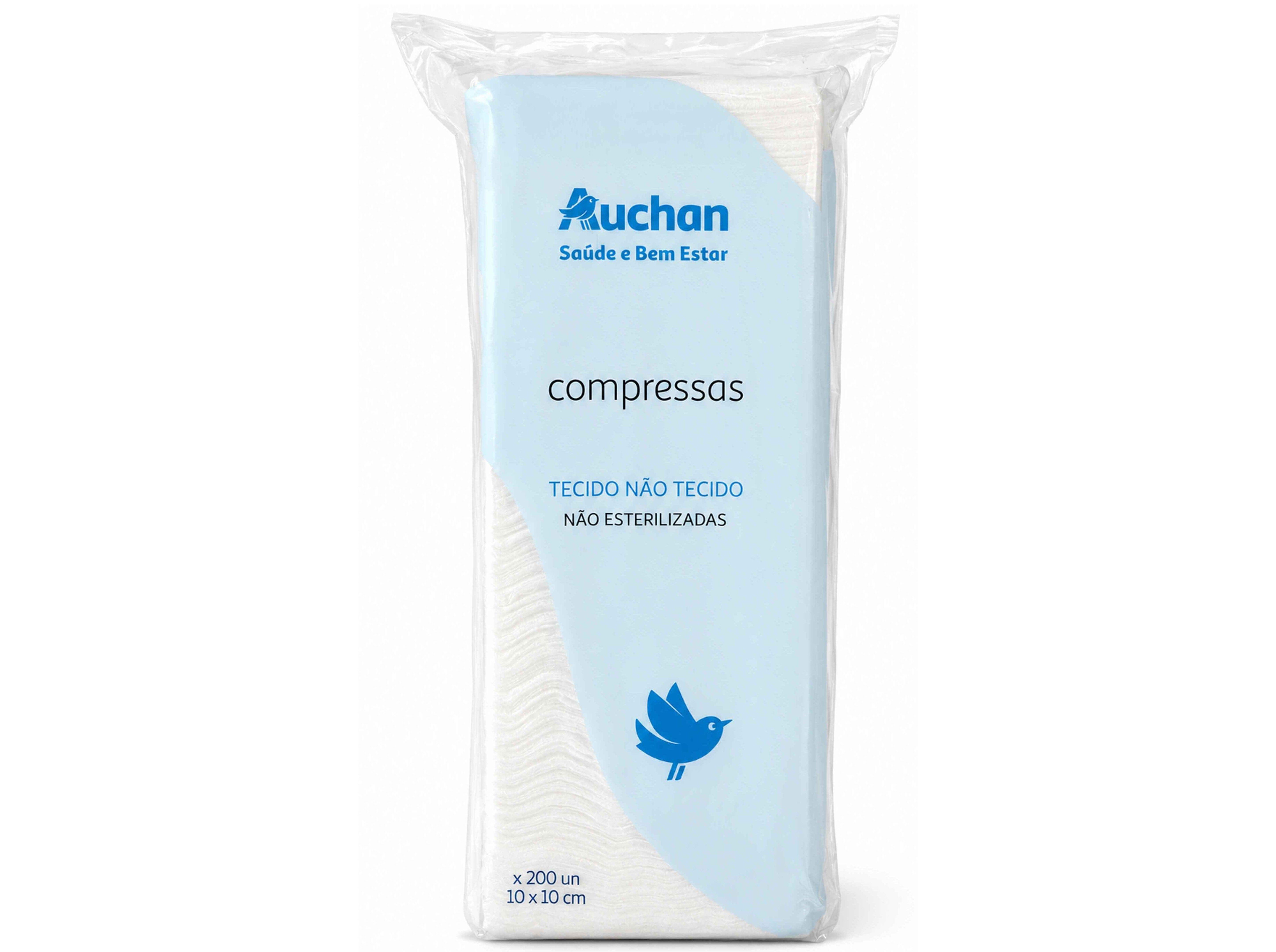 COMPRESSAS TECIDO N&Atilde;O-TECIDO AUCHAN SA&Uacute;DE E BEM ESTAR N&Atilde;O ESTERILIZADAS 10X10CM 200UN