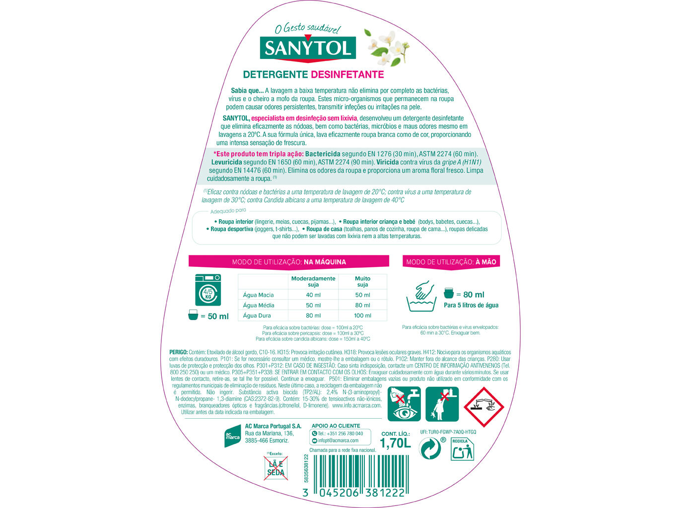 DETERGENTE ROUPA LIQUIDO SANYTOL DESINFECTANTE 34DOSES image number 1