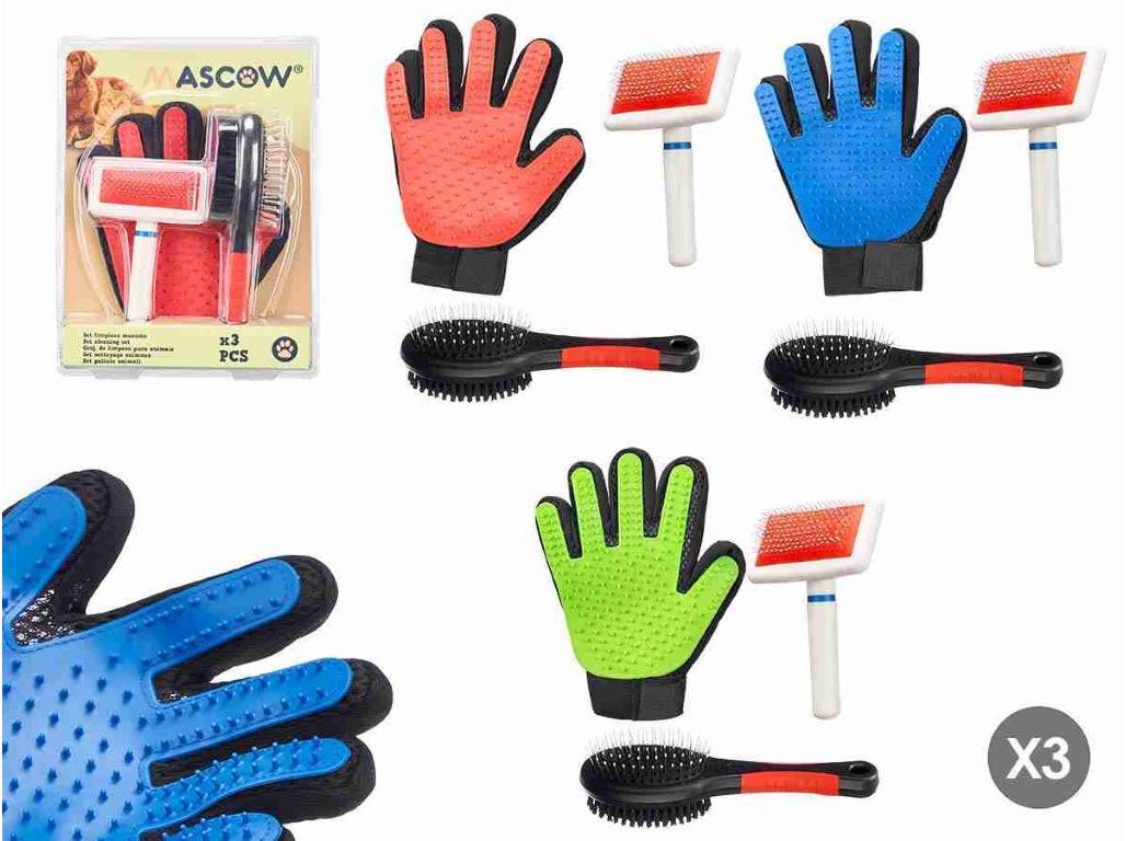 CONJUNTO HIGIENE MASCOW LUVA E ESCOVAS CORES SORTIDAS image number 1