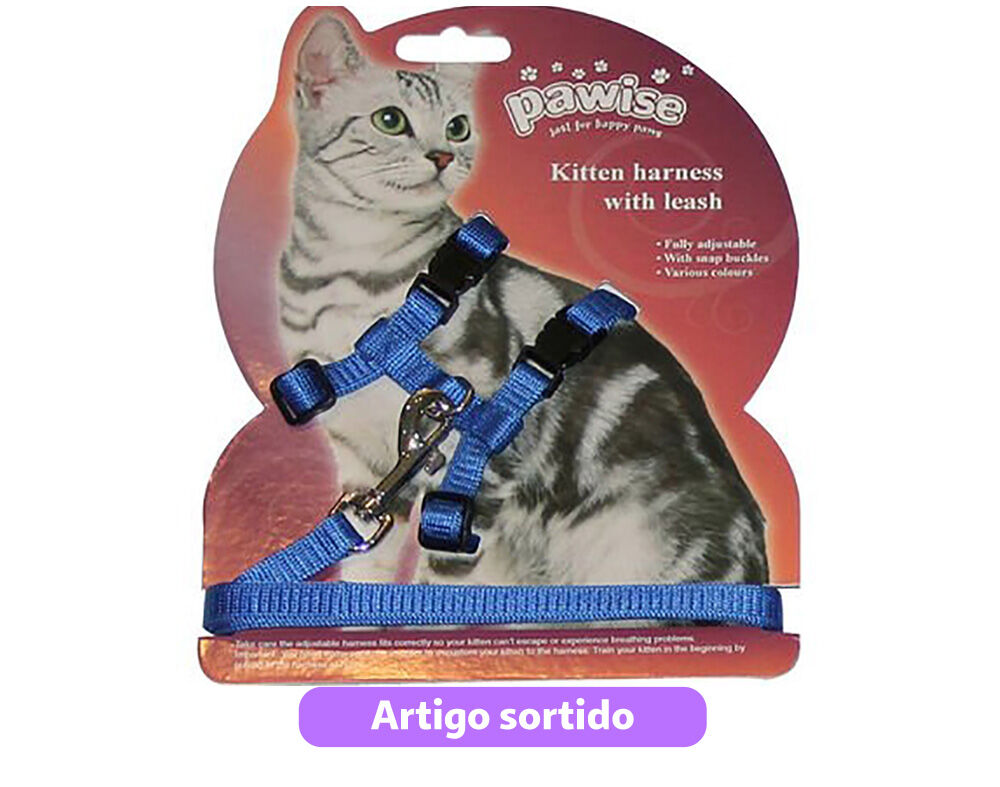 PEITORAL COM TRELA PARA GATO PAWISE CORES SORTIDAS
