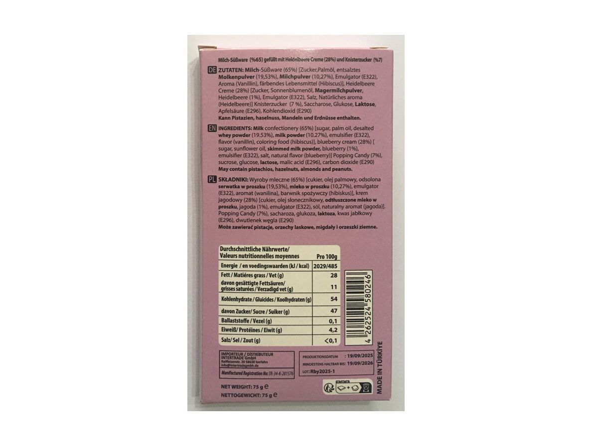 TABLETE CHOCOLATE LABUCHOC CREME DE MIRTILO 75G image number 1