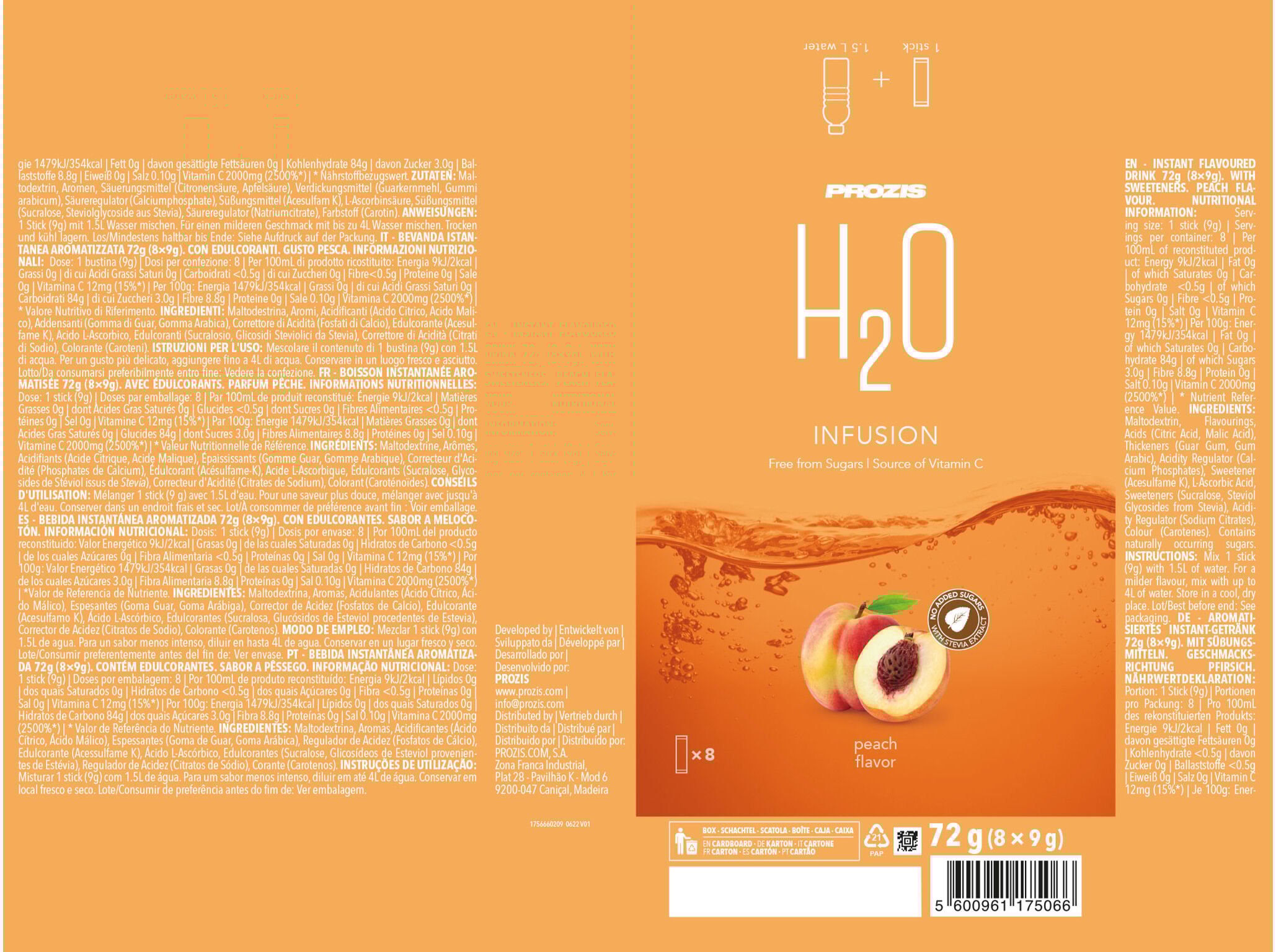 BEBIDA INSTANT&Acirc;NEA H2O PROZIS P&Ecirc;SSEGO 72G (8X9G) image number 1