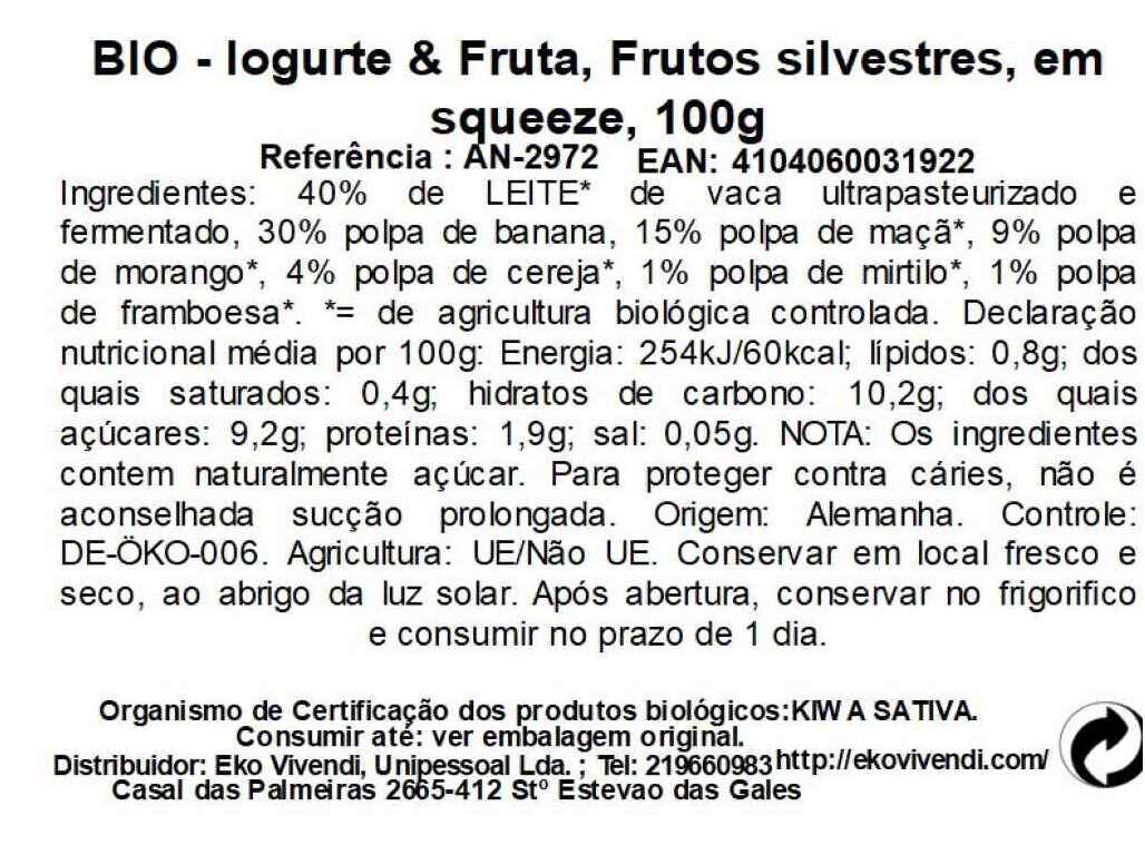 IOGURTE INFANTIL BIO ANDECHSER FRUTOS SILVESTRES SQUEEZE 100G image number 1