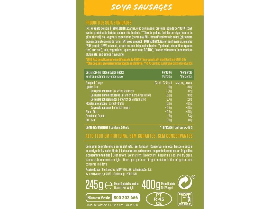 SALSICHAS SOJA IZIDORO BOCKWURST VEGAN 5UN 400(245)G image number 1
