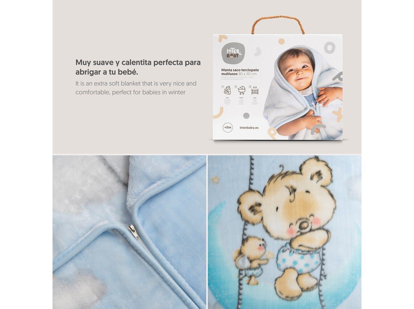 MANTA SACO INTERBABY TERCIOPELO AZUL 80X90CM image number 2