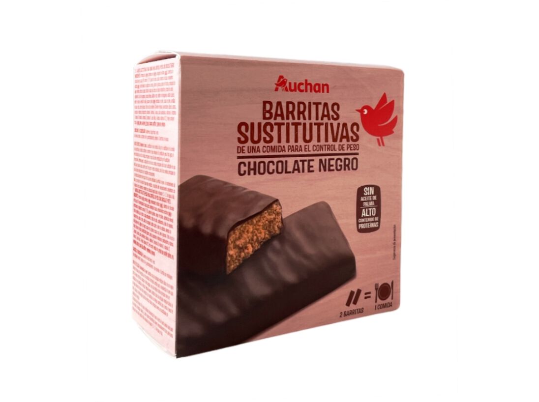 BARRITAS AUCHAN SUBSTITUTAS REFEI&Ccedil;&Atilde;O CHOCOLATE PRETO 192G (6X32G) image number 0