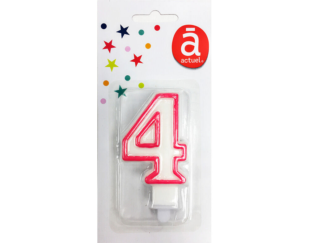 VELA DE ANIVERS&Aacute;RIO N&Uacute;MERO 4 ACTUEL BRANCO COM REBORDO COLORIDO