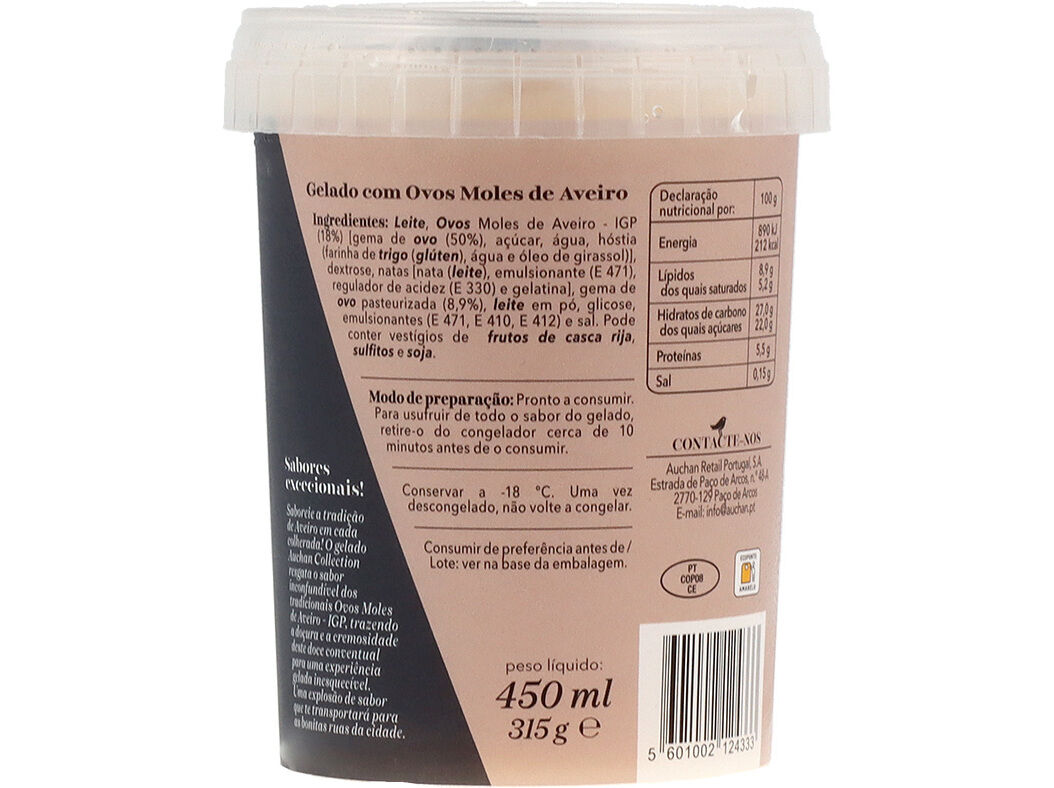 GELADO AUCHAN COLLECTION OVOS MOLES DE AVEIRO IGP 450ML image number 1