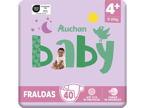 FRALDAS AUCHAN BABY T4+ 9-20KG 40UN image number 0