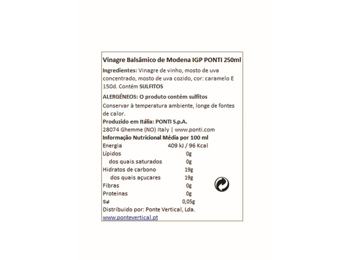 VINAGRE BALS&Acirc;MICO PONTI 250ML image number 1