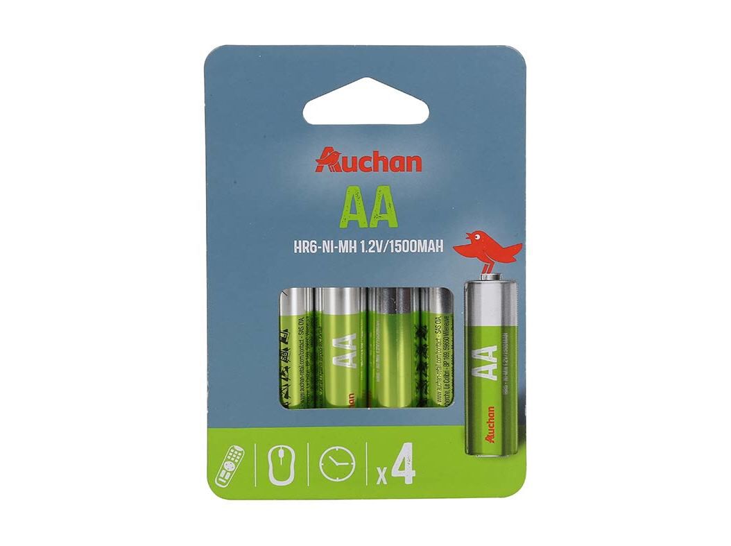 PACK 4 PILHAS RECARREG&Aacute;VEL AUCHAN BASIC AA 1500MAH HR6 image number 0
