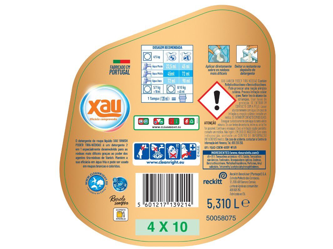 DETERGENTE ROUPA M&Aacute;QUINA LIQUIDO XAU+VANISH ADVANCED 118D image number 1
