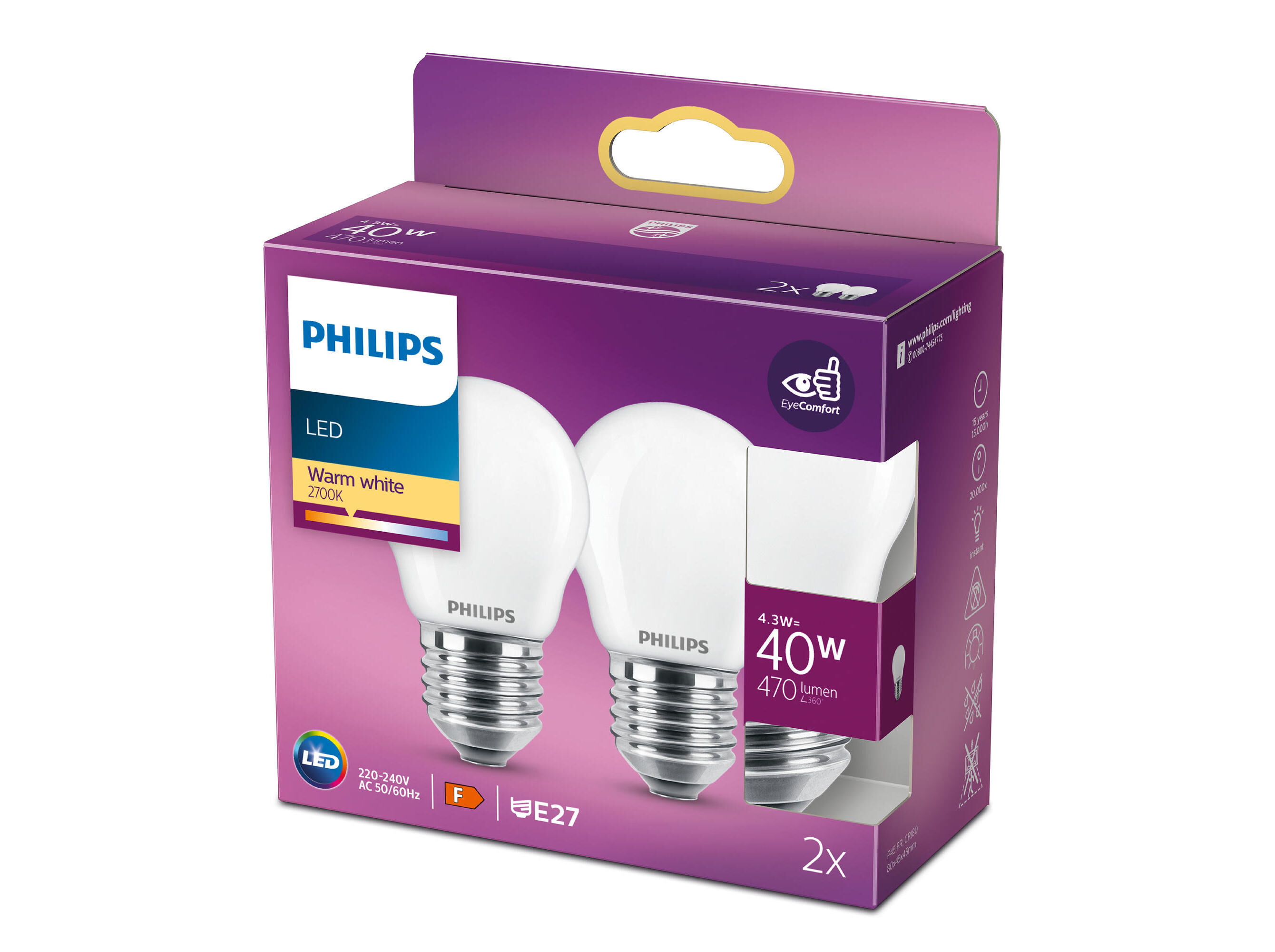 LEDS E27 CL&Aacute;SSICOS PHILIPS 40W 2700K P45 image number 0
