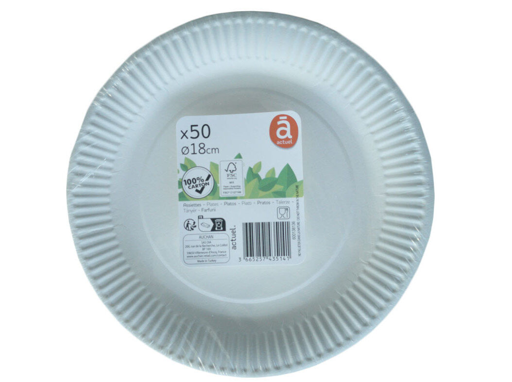 PRATO CART&Atilde;O AUCHAN ESSENCIAL BRANCO 18CM 50 UNIDADES image number 0