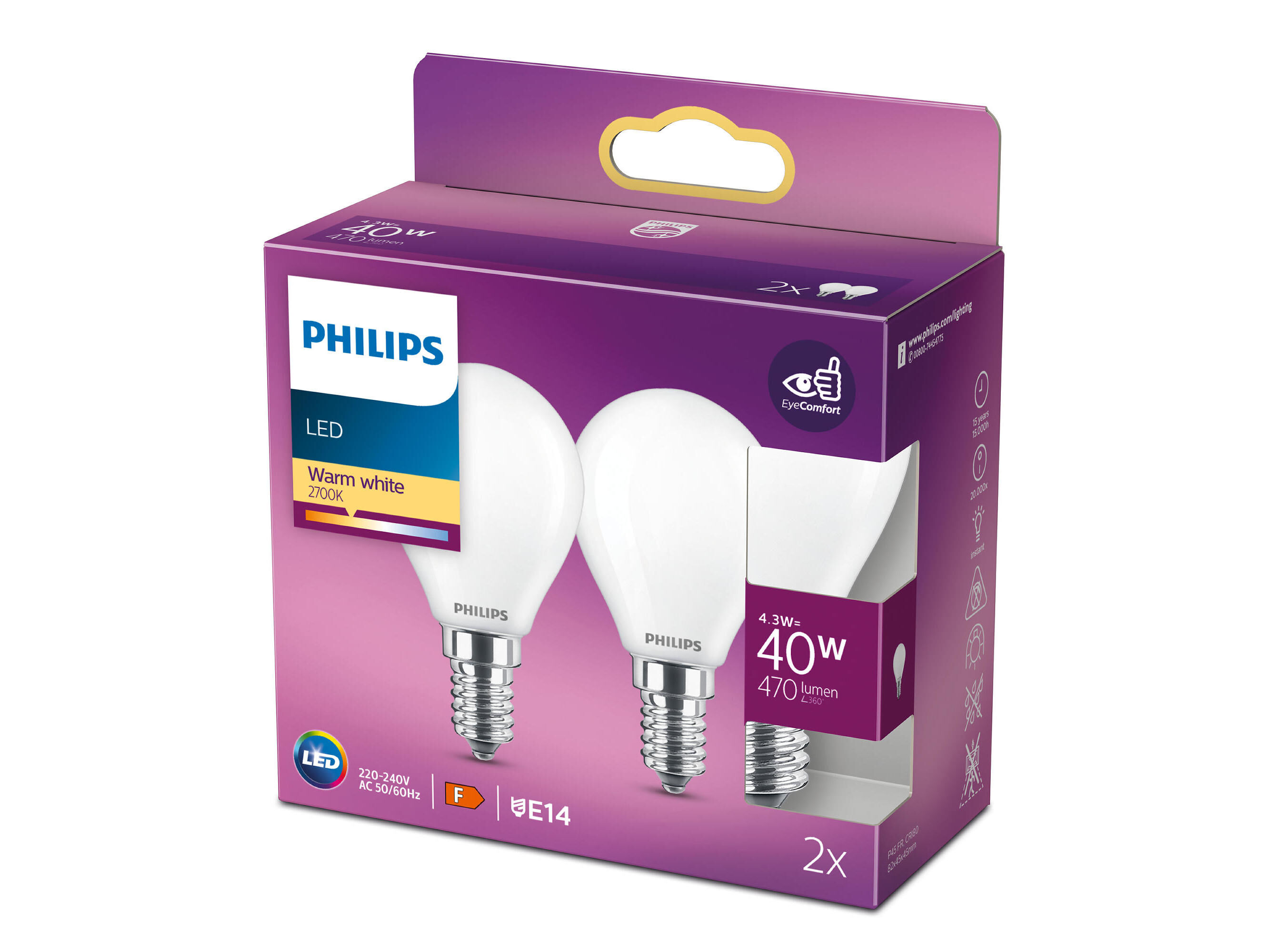 LAMPADA LED E14 PHILIPS 40W 2700K P45 image number 0