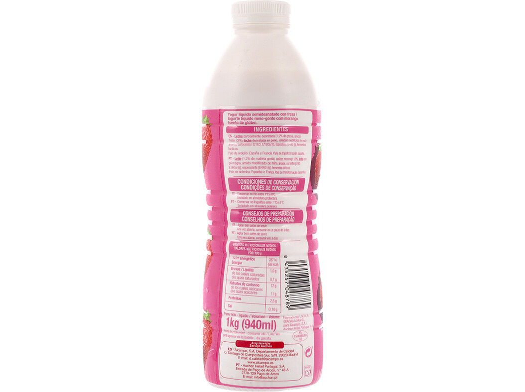 IOGURTE AUCHAN L&Iacute;QUIDO MORANGO 1KG image number 1