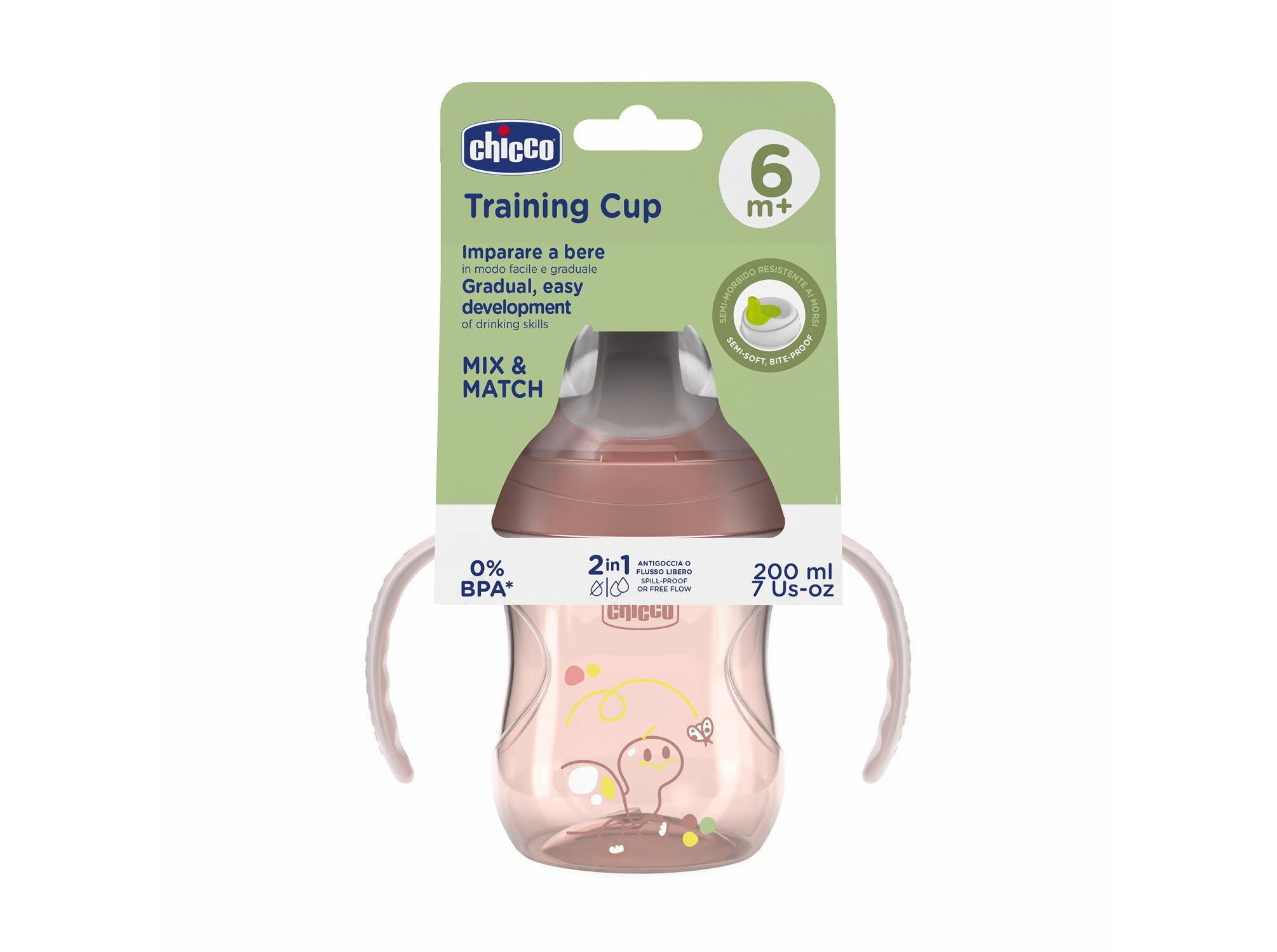COPO APRENDIZAGEM CHICCO 6M ROSA 200 ML image number 0