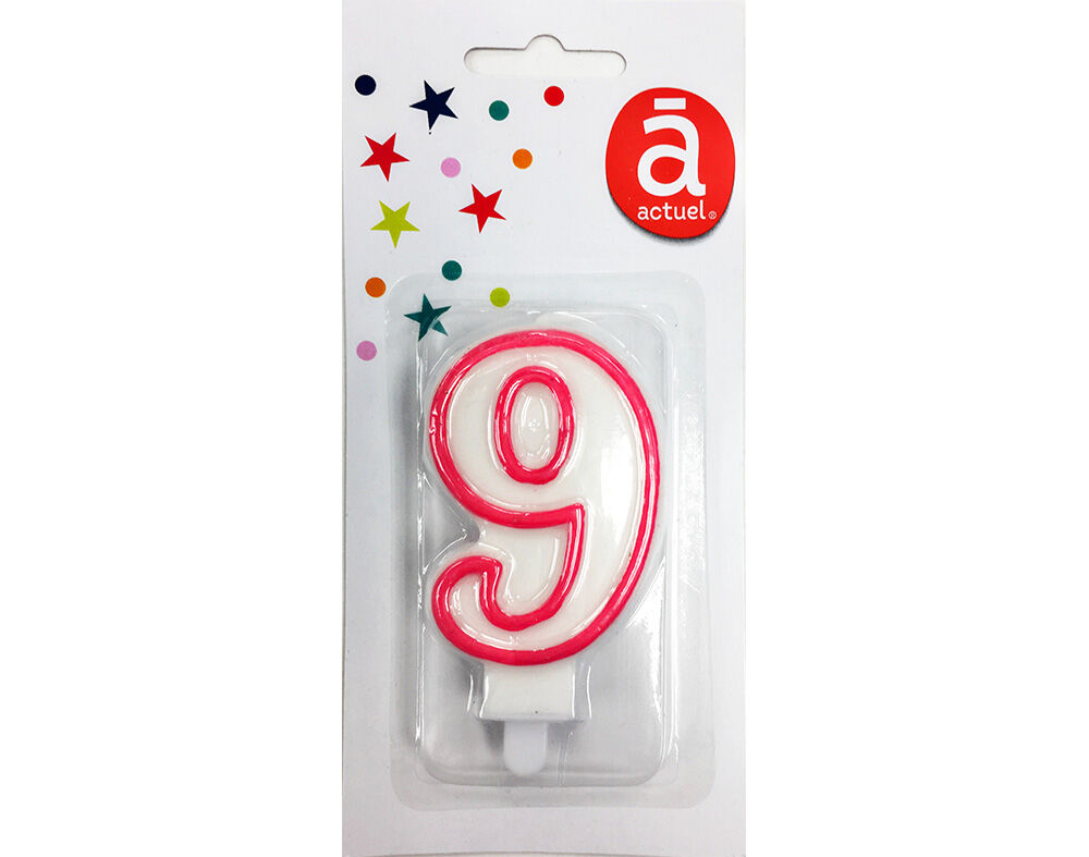 VELA DE ANIVERS&Aacute;RIO N&Uacute;MERO 9 ACTUEL BRANCO COM REBORDO COLORIDO