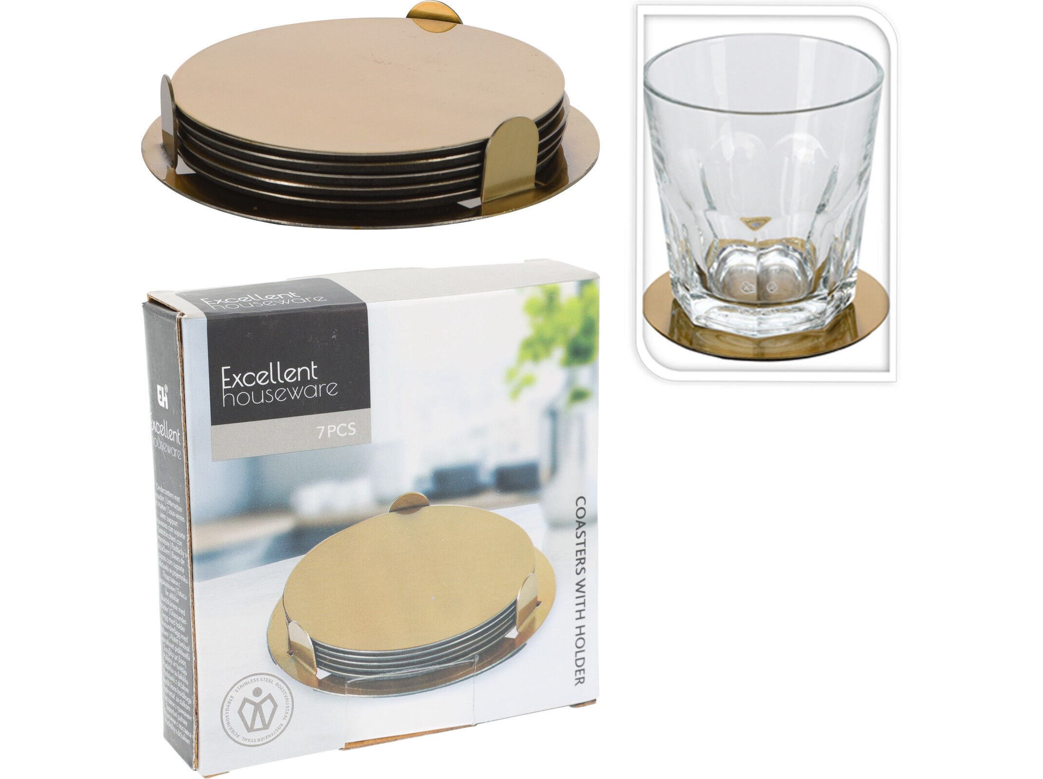 CONJUNTO 6 BASES PARA COPOS INOX DOURADO 10CM image number 1