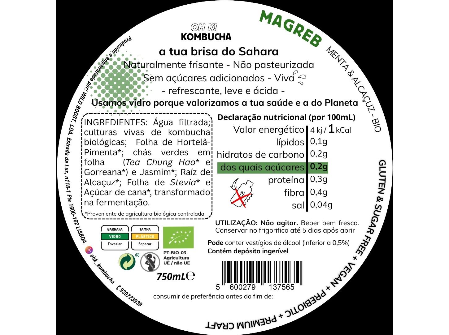 KOMBUCHA BIO OH K! MENTA E ALCA&Ccedil;UZ 750 ML image number 2