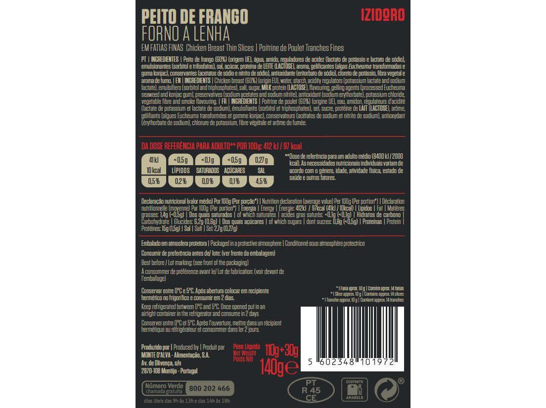 PEITO DE FRANGO FAT. IZIDORO FORNO A LENHA 110G+30G image number 1