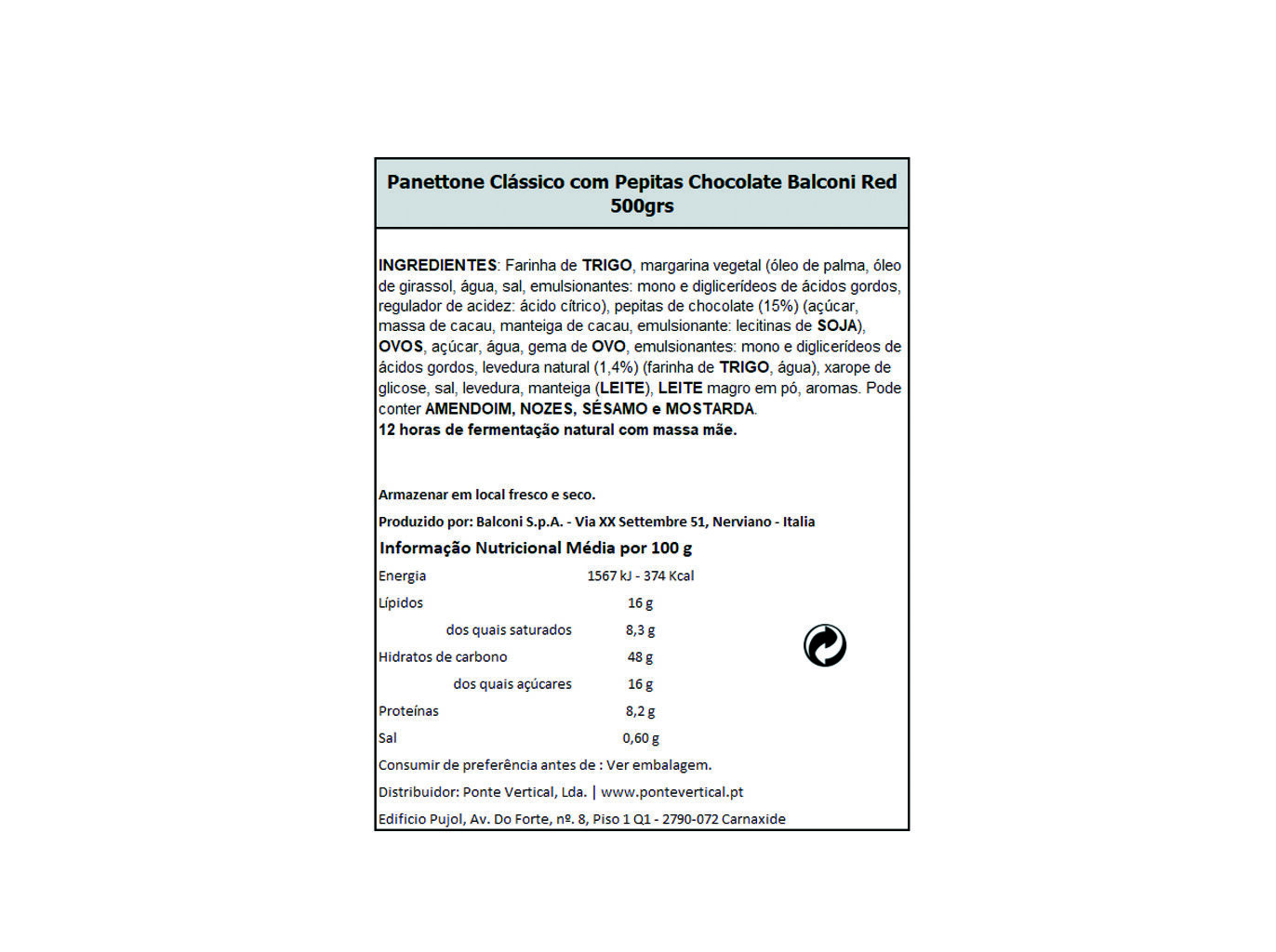 PANETTONE BALCONI PEPITAS CHOCOLATE 500G image number 1